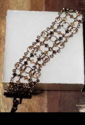 Pulsera Givenchy Vintage Rara Bronce Geométrica Cristal Acento Foto 1 de 4