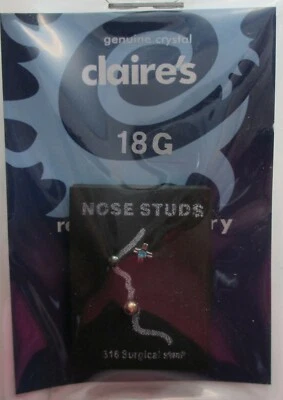 6JD FF 18g crystal turquoise stud 3 NOSE STUD body jewelry surgical steel  - Image 1 of 3