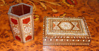 2 boîtes à cigarettes vintage en bois syrien marqueterie mosaïque incrustée de bijoux fabriquées à la main