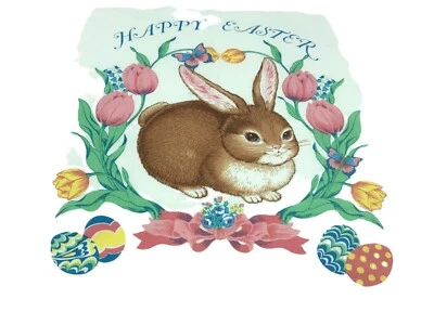 EASTER BUNNY PILLOW Panel  Easter Bunny and Flowers No-sew Cut outs 100% cotton - Image 1 of 4