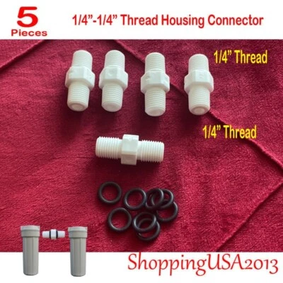 5 Pcs 1/4"-1/4" Dual Male Straight Fitting Connector Connection Water Filters/RO - Image 1 of 4