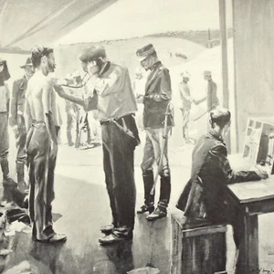 RECRUITING SPANISH AMERICAN WAR ARMY NAVY VOLUNTEERS MILITARY ART PRINT 1900 - Picture 1 of 2