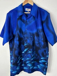 Mens Shirt Size M Medium Blue Fish Button shirt Reuben F Scarf Tropical Beach - Picture 1 of 7