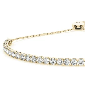 3.75CTW Real Diamond In-Line 14K Gold Bolo Tennis Bracelet 5"-9.25" Adjustable - Picture 1 of 14