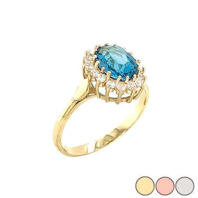 Anillo solitario de compromiso de lujo de topacio azul genuino en oro (amarillo/rosa/blanco) Foto 1 de 3