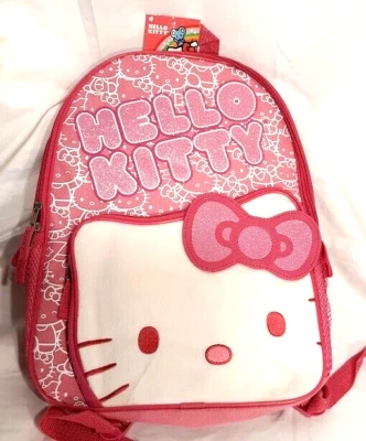 HELLO KITTY Backpack NEW Sparkly Pink Canvas Book Bag NWT Soft Fuzzy Face - Image 1 of 4