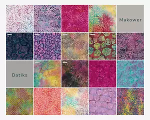 Makower Batiks Multi colours & Designs FQ & 1/2m 100% cotton floral swirl coral - Picture 1 of 17
