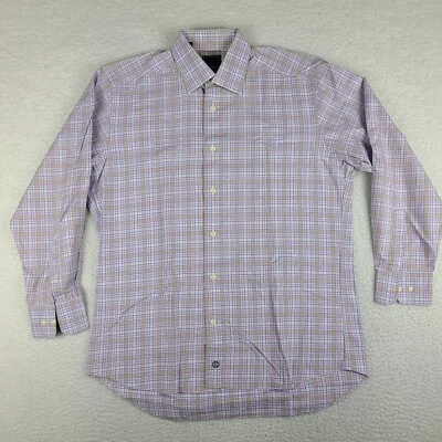 Camisa David Donahue Para Hombres 15.5 32/33 Púrpura Cuadros Vestido Abotonado * Foto 1 de 4