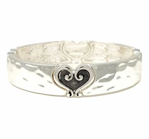 HORSE & WESTERN JEWELLERY JEWELRY HEART SILVER STRETCH  BRACELET BANGLE SILVER  - Bild 1 von 1