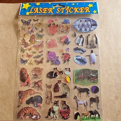 Laser Sticker Schmetterlinge Rosen Pinguine Pferde Katze Raubtiere - Bild 1 von 3