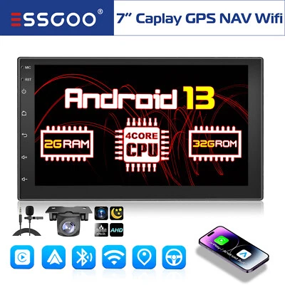 7" Android 14 Car Stereo Carplay GPS NAV 2+32G Double 2 DIN FM Radio Camera MIC - Image 1 of 4