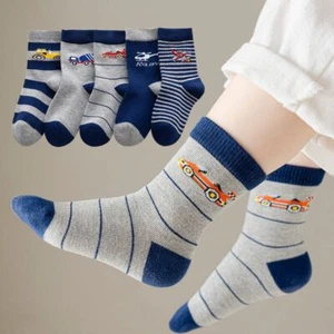 5X Boys Girls Kids Breathable Cotton Cartoon Plain Cozy Cute Mid-Calf Socks - Picture 1 of 17