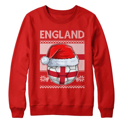 THE CLOTHING SHED England Footy Weihnachtspullover Sweatshirt Lustig Kinder Flagge Nikolausmütze Fußball...