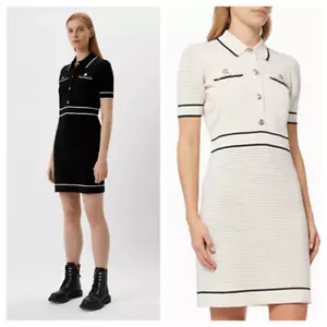 PINKO Mujer Malla Punto Tejido Polo Mini Vestido en Negro/Blanco - Imagen 1 de 12