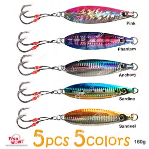 Plantilla de pesca vertical de caída de metal plana de 160 g 5,6 oz 4 ganchos de asistencia 5 colores - Imagen 1 de 7