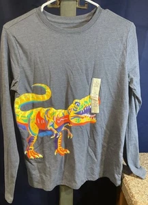 New Cat & Jack Dinosaur Gray Long Sleeve Shirt, Large (12/14)- NWT School - Picture 1 of 3