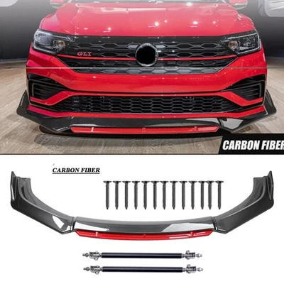 For VW JETTA 2019-21 Carbon Fiber Red Front Bumper Lip Body Kit Spoiler Splitter Foto 1 de 4