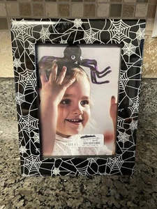Sheffield Home Black Spiderweb Halloween Picture Frame. Holds 5x7 Gloss Finish - Picture 1 of 6