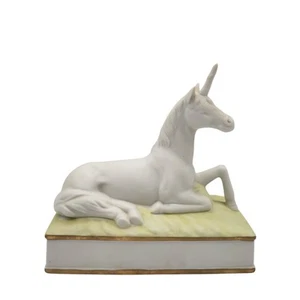 Caja de música de porcelana vintage de los años 90 MANN Japón unicornio sobre base rectangular - Imagen 1 de 6