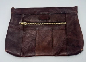 VTG 70s Patchwork Leather Clutch Purse Handbag Zip Bag makeup Bag - Picture 1 of 8