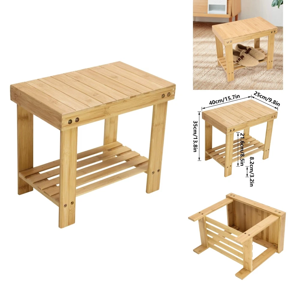 Stylish Bamboo Step Stool with Storage for Bathroom and Living Room Use - Image 1 of 4