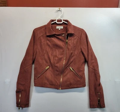 Charlotte Russo Women’s Faux Suede Brown Festival Moto Jacket Size M - Image 1 of 4