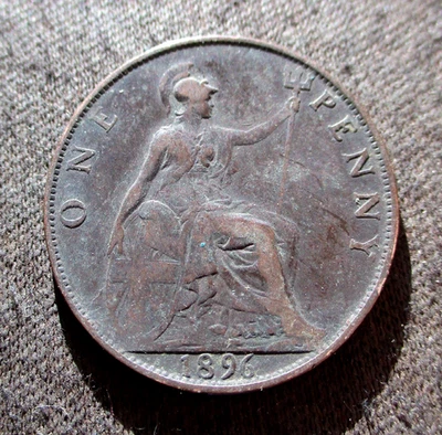 OLD 1 PENNY 1896 COIN UNITED KINGDOM QUEEN VICTORIA 3RD PORTRAIT "OLD HEAD" - Image 1 of 2
