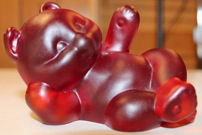 Fenton Glass Ruby Satin Undecorated Reclining Bear Figurine - Image 1 of 3