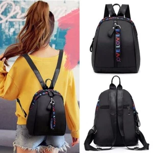 Multi-Function Women Black Backpack Colored Letters Girls Shoulder Bag - Picture 1 of 8