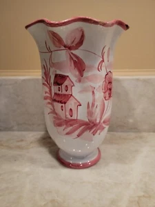 Vintage Ceramic Floral Vase Italian Hand Painted Red White Pink - Picture 1 of 6
