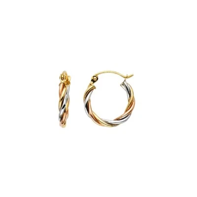 14K Tri Color Gold 3 Line Braided Hoop Earrings - Image 1 of 4