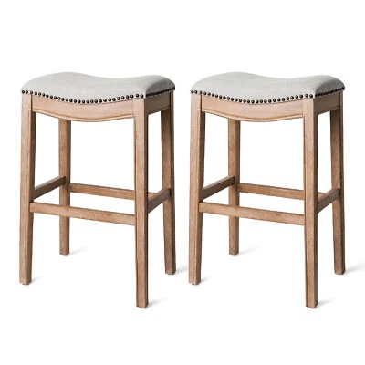 Maven Lane Adrien Kitchen Saddle Bar Stool, Weathered Oak (Open Box) (2 Pack) - Image 1 of 4