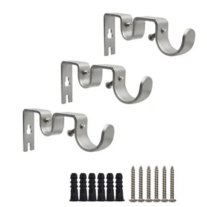 Double Curtain Rod Bracket 3PCS Heavy Duty Wall Hooks Bedroom or Patio Drapes - Picture 1 of 7