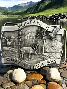 NEW "MONTANA IS WHAT AMERICA WAS" Pewter Belt Buckle Fits 1.75" Belt w/ Gift Bag - Picture 1 of 2