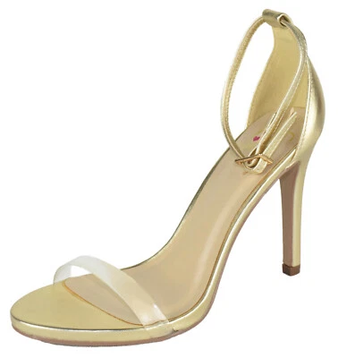 Deliciosa correa para el tobillo tacón alto punta abierta Lucite banda transparente JACKEY dorado Foto 1 de 3