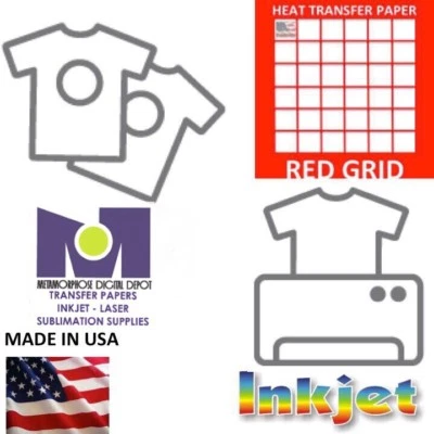 METAMORPHOSE DIGITAL DEPOT INK JET TRANSFER LIGHT HEAT TRANSFER PAPER FOR INKJET PRINTING RED GRID 500 Sh PK LIGHT 8.5"x11"