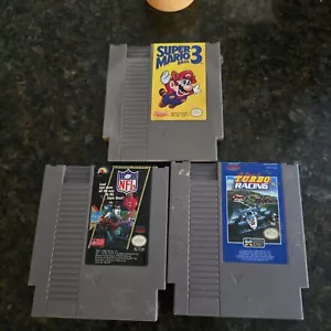 Nintendo NES Lot Of 3 Super Mario 3 Racing And NFL Footbal Video Games - Picture 1 of 8