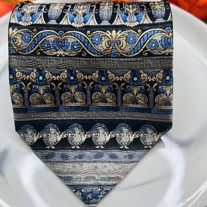Dani Moda Maschile Men's Hand Made Silk Necktie Blue Black Gold Royal Pattern - Picture 1 of 3