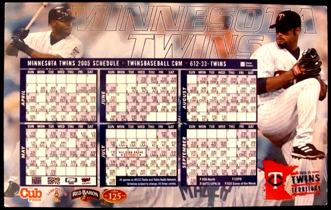 2005 MINNESOTA TWINS REFRIGERATOR SCHEDULE MAGNET - HUNTER * SANTANA Cover