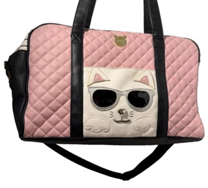 Bolso de Mano LUV Betsey/Betsey Johnson/Bolso de Mano Cara de Gato Rosa Acolchado a Rayas/ - Imagen 1 de 9