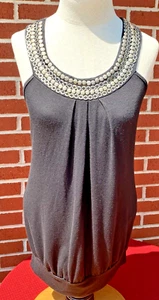 KIWI Jersey Stretch Tank Shirt Top Size Medium Black Stud Decorative Neckline - Picture 1 of 7