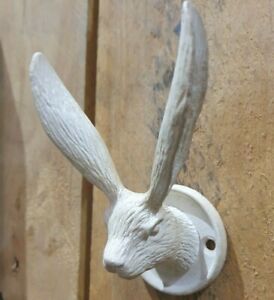 Cream Hare Coat Hook Rabbit Wall Sculpture Vintage Metal Retro Antique White