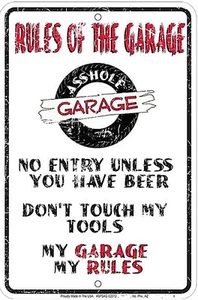 Rules Of The Garage embossed funny metal sign 305mm x 205mm - Picture 1 of 1