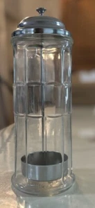 Vintage Gemco Glas Friseur Kamm Strohhalm Halter Behälter Glas Chrom Metall Deckel 11" - Bild 1 von 5