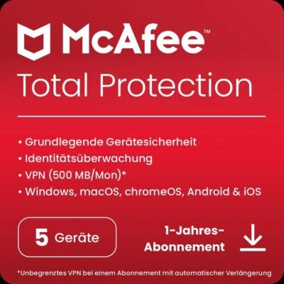 McAfee Total Protection | 5 Geräte | 1 Jahr | Windows/Mac/Android/iOS | Download - Bild 1 von 4