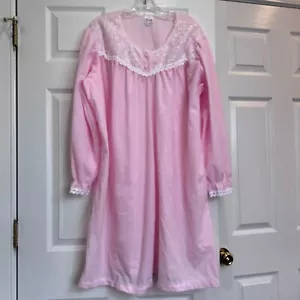 Vintage Carole Flannel Nightgown Womens Plus Size XXXL Pink w/Lace Cottagecore - Picture 1 of 13