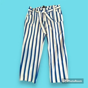 Ashley Stewart Size 22 2XL Pants White Blue Striped Belt Paper Bag - Picture 1 of 10