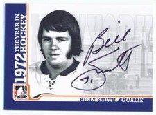 BILLY SMITH "AUTOGRAPH CARD" IN THE GAME THE YEAR IN HOCKEY 1972