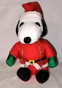Vintage Snoopy Santa Plush Nylon Parachute Fabric 6" Sitting Gift Holder Peanuts - Picture 1 of 7