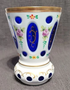 Vintage Crystalex Bohemia Hand Made Cobalt Blue Porcelain Vase 13 cm - Picture 1 of 4